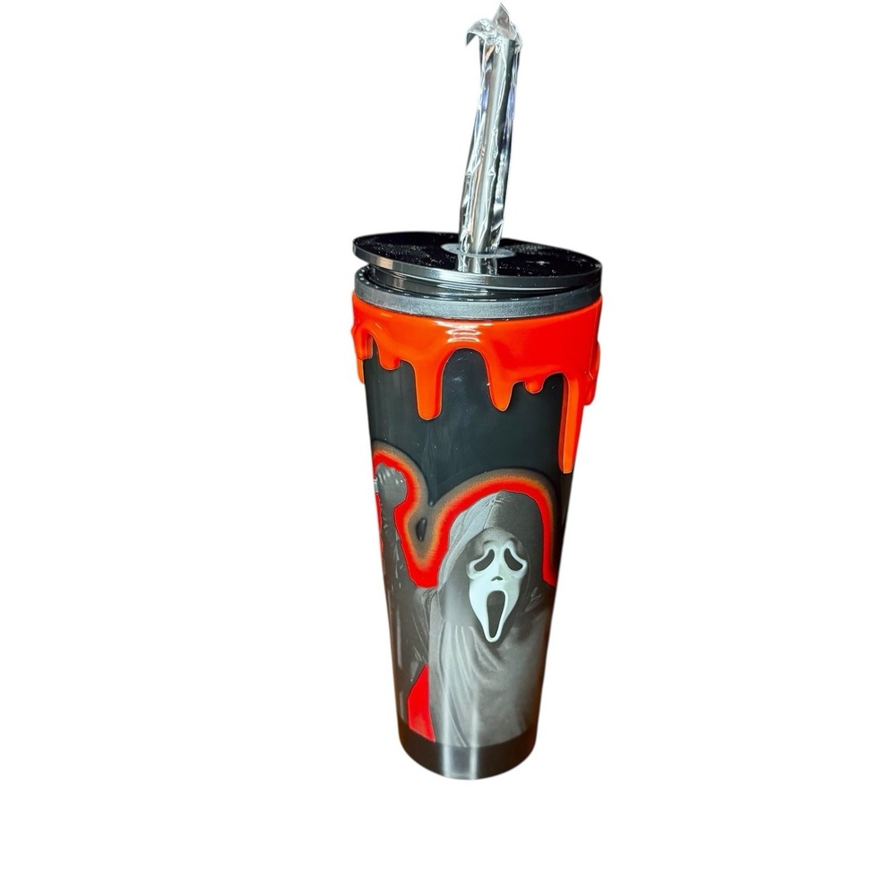 Ghost Face Scream 3D Molded Drip 24oz Acrylic‎ Tumbler Straw! NEW